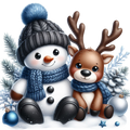 Baby Snowman and Reindeer Christmas DTF Print