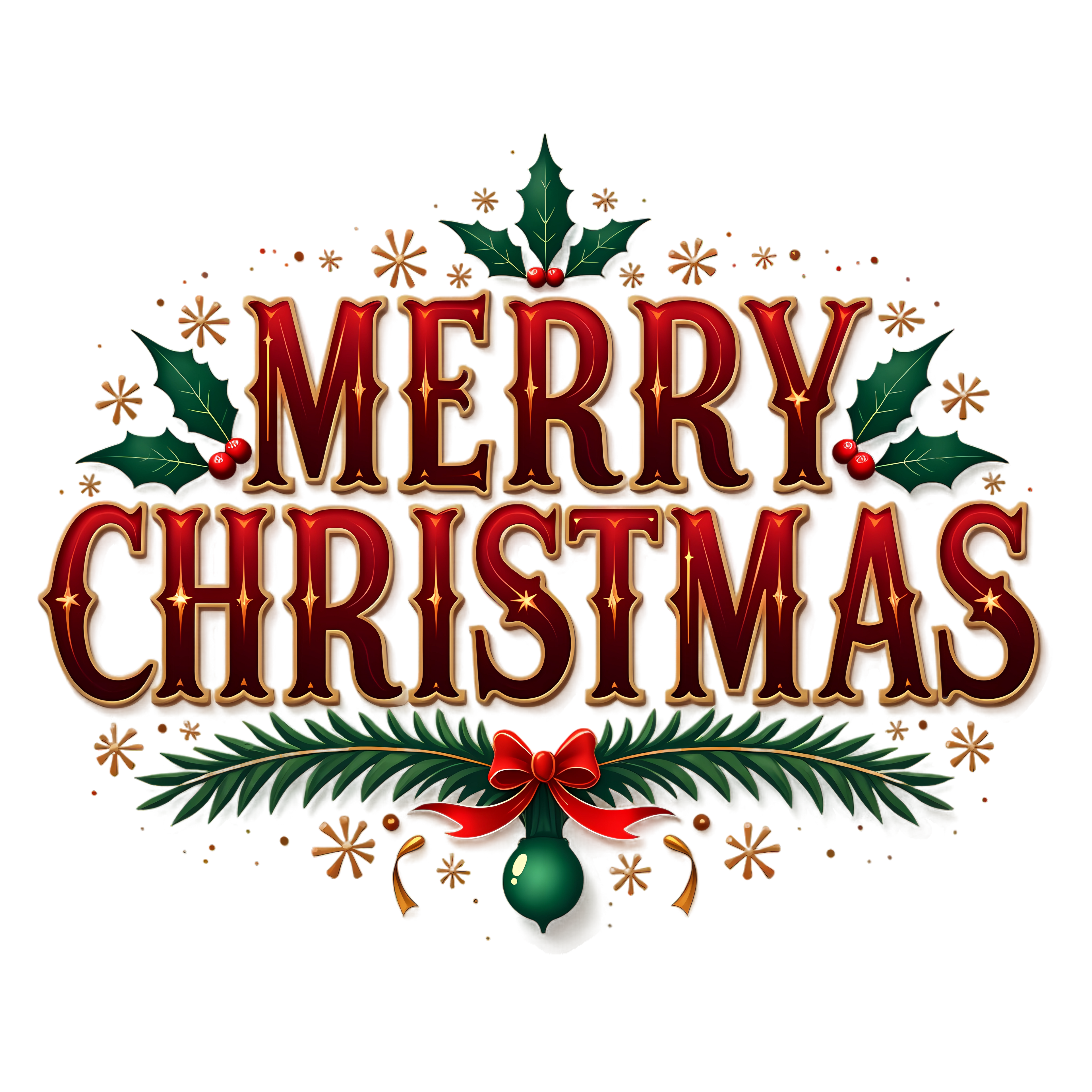 Holly and Garland Merry Christmas DTF Print